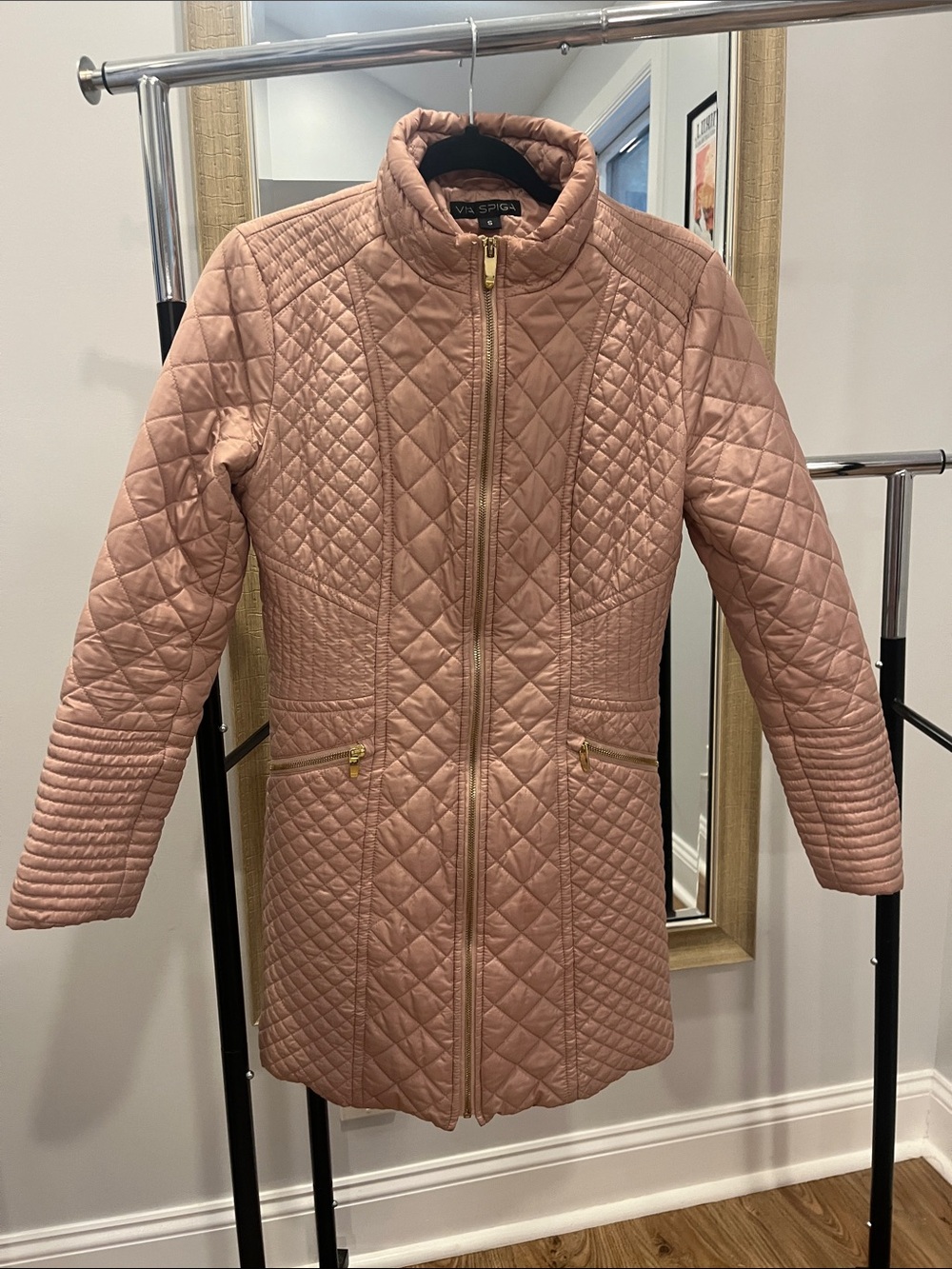 Via Spiga Quilted Longline Coat in Dusty Rose